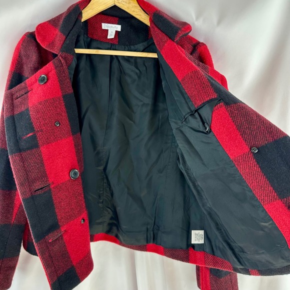 Relativity Red Black Buffalo‎ Plaid Wool Blend Peacoat Jacket PM Petite Medium - Picture 5 of 17